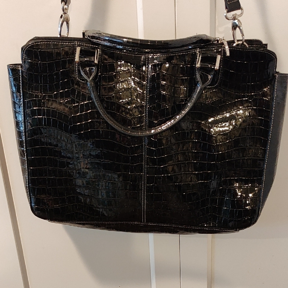 Black Crocodile-Embossed Briefcase